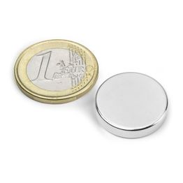 S-20-04-N Disc magnet Ø 20 mm, height 4 mm, holds approx. 5,3 kg, neodymium, N42, nickel-plated