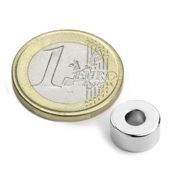R-10-04-05-N, Ringmagneet Ø 10/4 mm, hoogte 5 mm, neodymium, N42, vernikkeld
