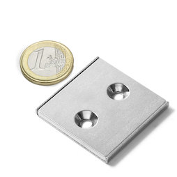 CSR-40-40-04-N, Platte stripmagneet 40 x 40 x 4 mm, met verzonken gat, in stalen u-profiel