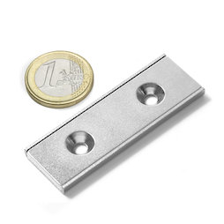 CSR-60-20-04-N, Neodymium stripmagneet 60 x 20 x 4 mm, met verzonken gat, in stalen u-profiel