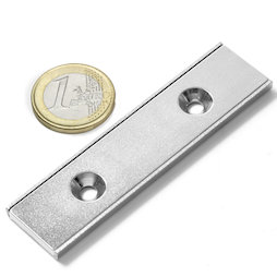 CSR-80-20-04-N, Platte magneet 80 x 20 x 4 mm, met verzonken gat, in stalen u-profiel