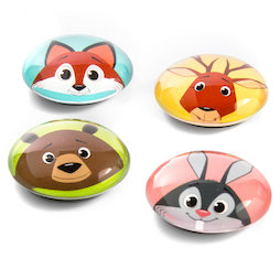 LIV-105, Funimals, ronde knopmagneten met grappige diergezichten., set van 4