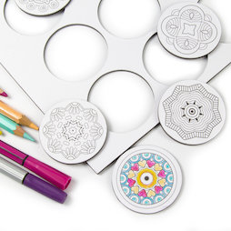 LIV-108, Mandala, koelkastmagneten om zelf in te kleuren, rond, set van 9