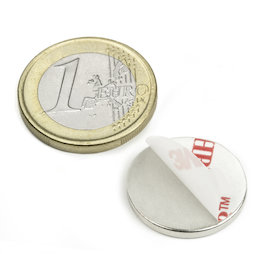S-20-02-FOAM, Schijfmagneet (zelfklevend) Ø 20 mm, hoogte 2 mm, neodymium, N35, vernikkeld