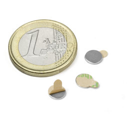 S-06-0.75-STIC, Schijfmagneet (zelfklevend) Ø 6 mm, hoogte 0,75 mm, neodymium, N35, vernikkeld