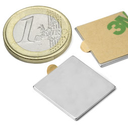 Q-20-20-01-STIC, Blokmagneet (zelfklevend) 20 x 20 x 1 mm, neodymium, N35, vernikkeld