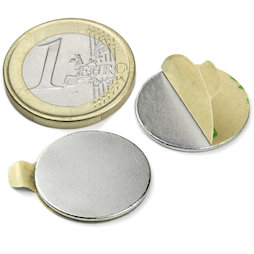 S-20-01-STIC, Schijfmagneet (zelfklevend) Ø 20 mm, hoogte 1 mm, neodymium, N35, vernikkeld
