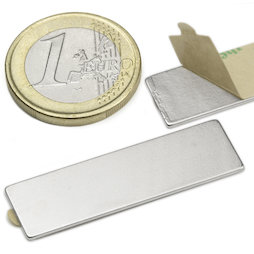 Q-40-12-01-STIC, Blokmagneet (zelfklevend) 40 x 12 x 1 mm, neodymium, N35, vernikkeld