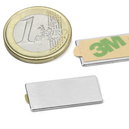 Q-25-12-01-STIC, Blokmagneet (zelfklevend) 25 x 12 x 1 mm, neodymium, N35, vernikkeld