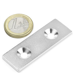 MC-60-20-03, Metalen plaatjes met verzonken gat, 60 x 20 x 3 mm, als tegenstuk voor magneten, geen magneet!