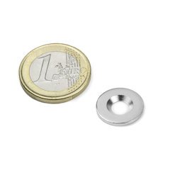 MD-15, Metalen schijfje met verzonken gat Ø 15 mm, als tegenstuk voor magneten, geen magneet!