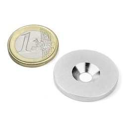 MD-27, Metalen schijfje met verzonken gat, Ø 27 mm, als tegenstuk voor magneten, geen magneet!