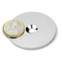 MD-52, Metalen schijf met verzonken gat Ø 52 mm, als tegenstuk voor magneten, geen magneet!