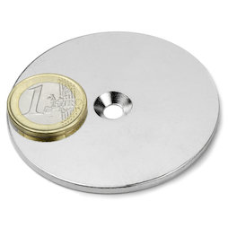 MD-62, Metalen schijf met verzonken gat Ø 62 mm, als tegenstuk voor magneten, geen magneet!