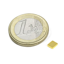 Q-05-04-01-G, Blokmagneet 5 x 4 x 1 mm, neodymium, N50, verguld
