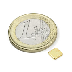 Q-CDM50-G, Blokmagneet 5 x 5 x 1,2 mm, neodymium, N50, verguld