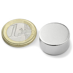 S-20-10-N, Schijfmagneet Ø 20 mm, hoogte 10 mm, neodymium, N42, vernikkeld