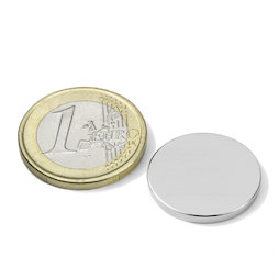 S-20-02-N52N, Schijfmagneet Ø 20 mm, hoogte 2 mm, neodymium, N52, vernikkeld