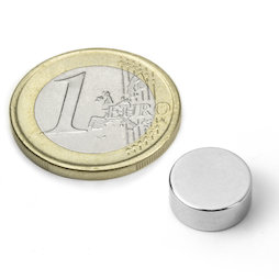 S-12-05-N, Schijfmagneet Ø 12 mm, hoogte 5 mm, neodymium, N45, vernikkeld