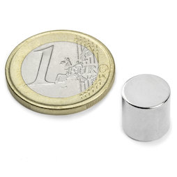 S-10-10-N, Schijfmagneet Ø 10 mm, hoogte 10 mm, neodymium, N45, vernikkeld