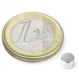 S-05-04-N, Schijfmagneet Ø 5 mm, hoogte 4 mm, neodymium, N45, vernikkeld