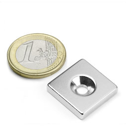 CS-Q-20-20-04-N, Blokmagneet 20 x 20 x 4 mm, met doorlopend verzonken gat, N35, vernikkeld