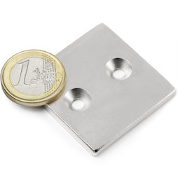 CS-Q-40-40-04-N, Blokmagneet 40 x 40 x 4 mm, met verzonken gat, N35, vernikkeld
