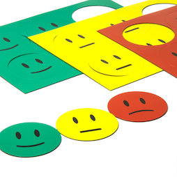 BA-016, Magnetische symbolen Smiley, voor whiteboards & planborden, 6 smilies per A5-blad, Driedelige set: groen, geel, rood