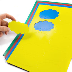 BA-014CL, Magnetische symbolen wolk, voor whiteboards & planborden, 10 symbolen per A4-blad, in verschillende kleuren