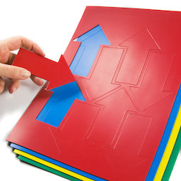 BA-014AR, Magnetische symbolen pijl groot, voor whiteboards & planborden, 8 symbolen per A4-blad, in verschillende kleuren