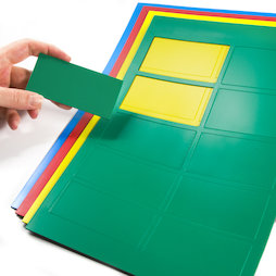 BA-014RE, Magnetische symbolen rechthoek groot, voor whiteboards & planborden, 10 symbolen per A4-blad, in verschillende kleuren