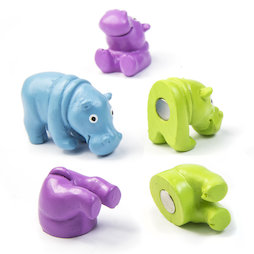 LIV-127, Hippos, decoratieve nijlpaardmagneten, voor- en achterkant magnetisch, set van 3