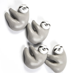 LIV-125, Luiaard, decoratieve magneten in de vorm van een luiaard, wit-grijs, set van 4