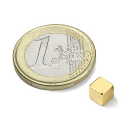 W-05-G, Kubusmagneet 5 mm, neodymium, N42, verguld